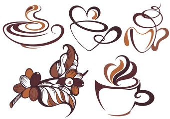 Coffee collection.Branch of coffee and coffee beans