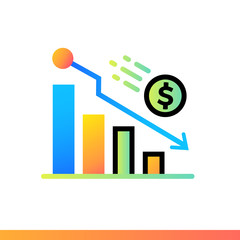 Flat icon DECLINE of finance, banking. Suitable for mobile apps, websites and design templates