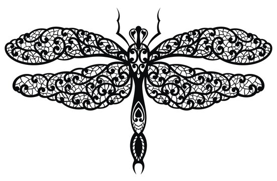 Black decorative elegant dragonfly as a lace