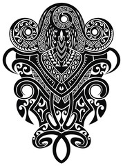 Black and white vector graphics. Sacred geometry in maori style