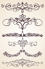 Set of vintage ornaments with floral elements for invitation, congratulation and greeting card