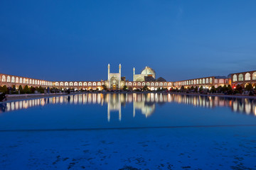 Imam Square and Shah mosque with night light, Isfahan, Iran.