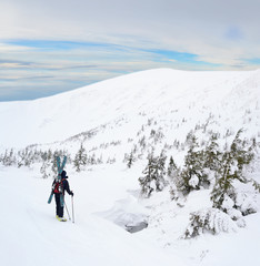 Fototapeta na wymiar Alpine touring skier in winter mountains.