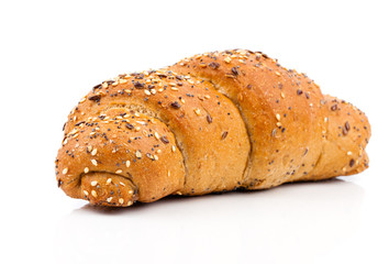 bun with sesame seeds on white background