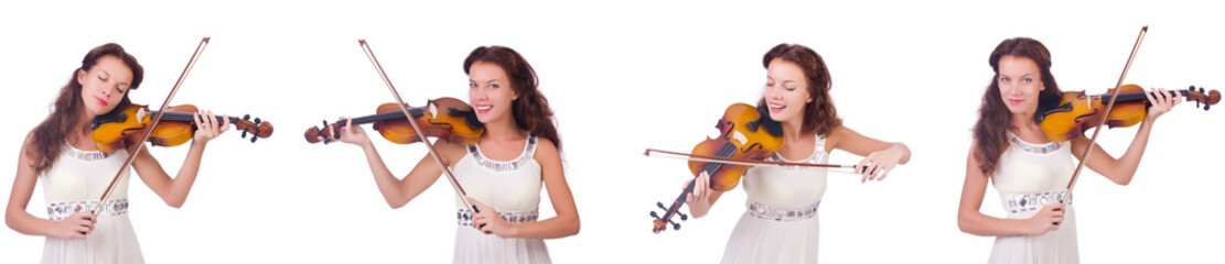 Woman playing violin isolated on white background