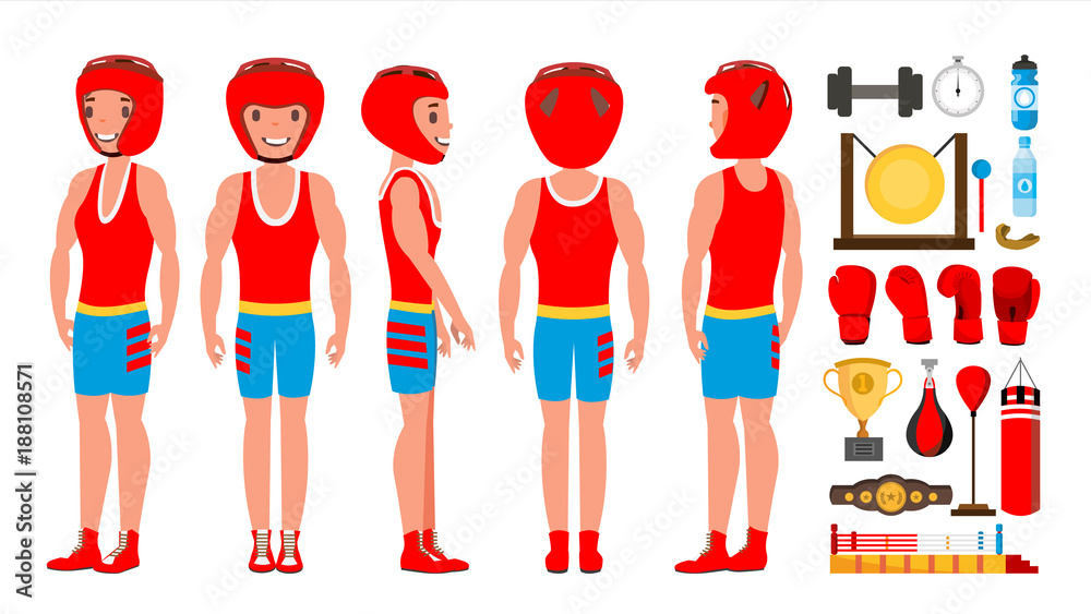 Canvas Prints Professional Boxer Boxing Vector. Boxer Champion On Arena. Different Poses. Isolated Flat Cartoon Character Illustration