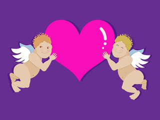 Vector angels with heart.