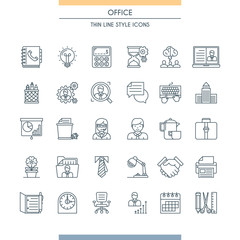 Thin line design office icons