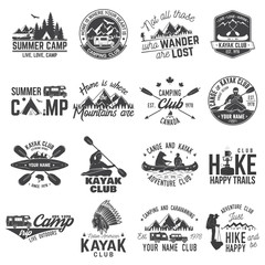 Fototapeta premium Set of canoe, hiking, kayak and camping club badge