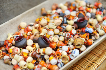 Little ceramic jugs sold on Easter market in Vilnius