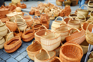 Various baskets sold on Easter market in Vilnius