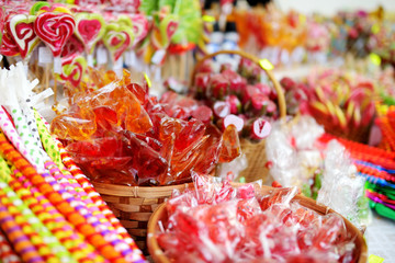 Assorted sweets and candies sold on traditional Lithuanian spring fair in Vilnius