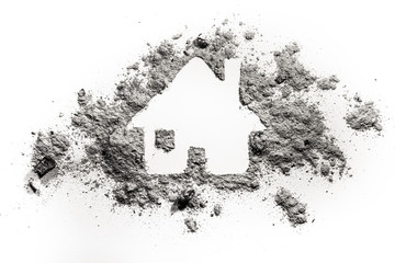 House or home silhouette drawing in ash or dust