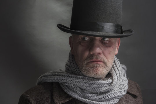 Mature Man In Period Costume Outfit With A Top Hat