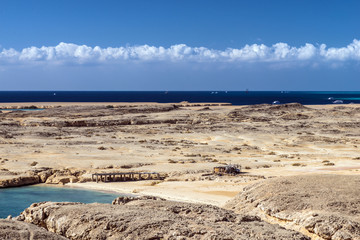 The desert connects to the Red Sea in the Ras Muhammad National Park.Top view