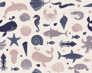 Seamless background with marine life