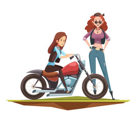 Plakat Motorcyclist Girls Flat Composition