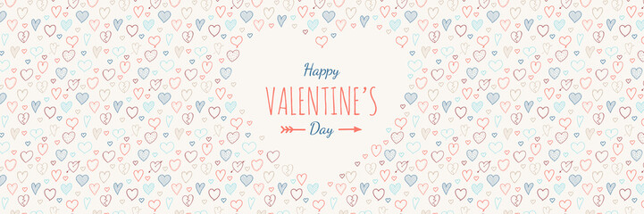 Banner with hand drawn hearts for Valentine's Day. Vector.