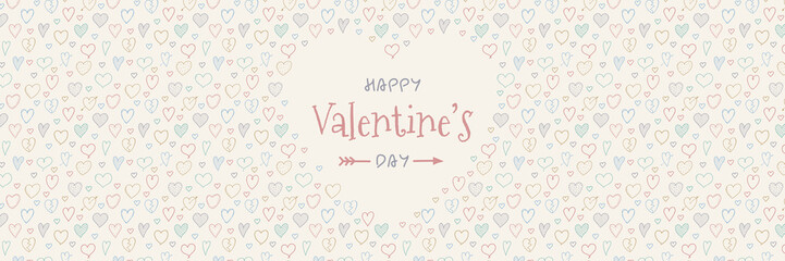 Fototapeta na wymiar Banner with hand drawn hearts for Valentine's Day. Vector.