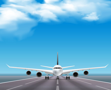 Airplane On Runway Realistic Poster 