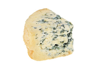 Slice of blue cheese on a white background