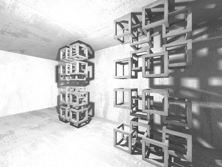 Dark basement empty room interior. Concrete walls