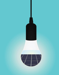 Solar panels inside led bulb. vector illustration