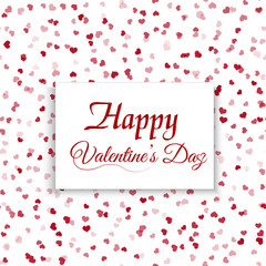 Fototapeta na wymiar Valentine's greeting card with falling red hearts and square paper. Vector