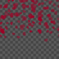 Seamless pattern with falling red hearts on transparent background. Vector
