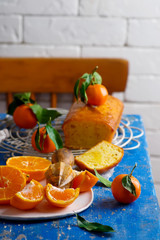 Tangerine glaze cake.selective focus