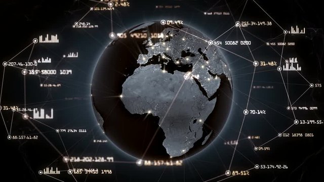 Global network connections. Connecting big data around the world. You can use it for a technology, communication or social media background. Orange version. Seamless loop. 4K
