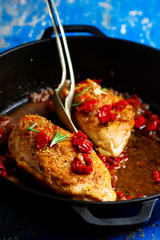 Chicken breast with sun dried tomato sauce
