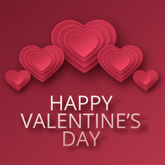Happy Valentines Day greeting card. Paper art, love and wedding.
