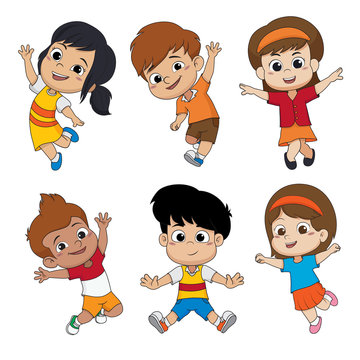 Set of kids jumping in the air.Vector and illustration.