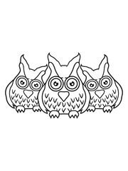 crew team freunde 3 gruppe böse ernst blick gesicht eule kauz uhu vogel nacht fliegen comic cartoon clipart