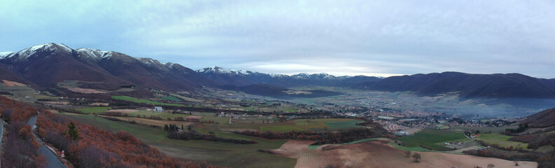 Fototapeta na wymiar View on Norcia, Umbria, Italy. Panorama in twilight