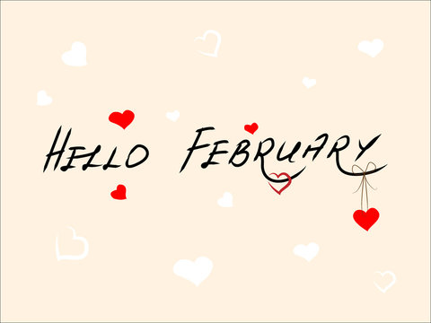 Hello February with heart decoration 