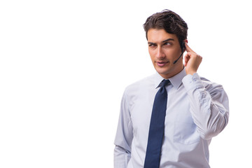 Man with headset isolated on white background