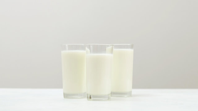 Fresh dairy drinks. Milk or kefir refreshing healthy beverage. Natural nutrition. Simple diet drink