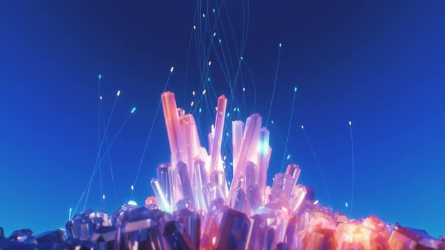 Crystal abstract surface, crystals of different sizes are shining and poure