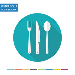 Fork, knife and spoon flat icon with long shadow. Vector Illustration.