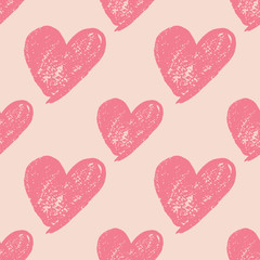 Colorful hand drawn heart grunge cute seamless pattern. Vector illustration.
