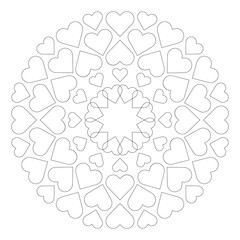 vector colored circular round loving cute mandala with hearts - adult coloring book page