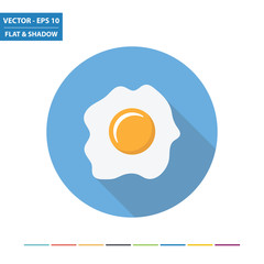 Fried egg flat icon with long shadow. Vector Illustration.
