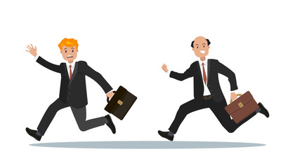 Two businessmen with a briefcase in their hand are late for work.