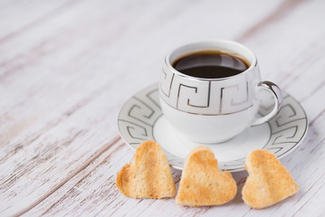 Coffee and grilled toast in the form of heart
