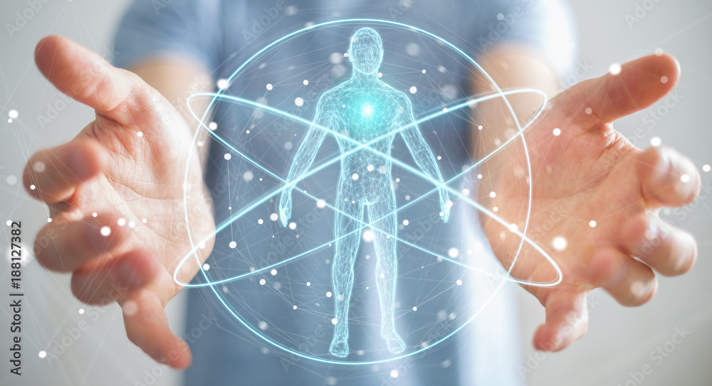 Aufkleber businessman using digital x-ray human body scan interface 3d rendering