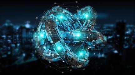Futuristic torus technology textured object 3D rendering