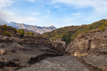 Mudflow canyons at Bromo Tengger Semeru National Park, East Java, Indonesia