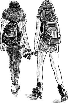 sports teen girls go for a stroll